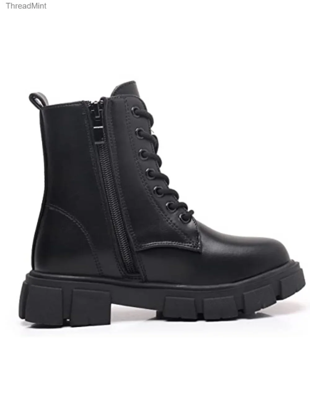 Girls Combat Boots Lace-Up Side Zipper Ankle Booties Water Resistant
